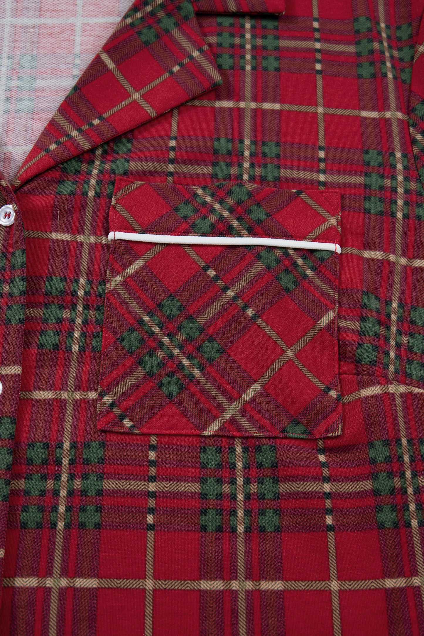 Red Plus Size Plaid Short Sleeve Shirt Loose Pants 2pcs Pajama Set