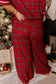 Red Plus Size Plaid Short Sleeve Shirt Loose Pants 2pcs Pajama Set