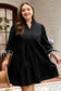 Black Contrast Trim Knot Cuffs Plus Size V Neck Mini Dress