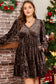 Coffee Plus Size Velvet Babydoll Mini Dress with Puff Sleeve