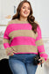 Khaki Stripe Color Block PLus Size Drop Shoulder Sweater