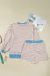 Khaki Stripe Contrast Edge Drop Shoulder Pullover and Shorts Plus Size Set