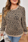 Khaki Leopard Textured Ribbed Trim Plus Size Long Sleeve Top
