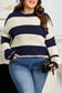 Blue Stripe Color Block PLus Size Drop Shoulder Sweater