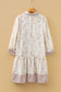 Khaki Plus Size Floral Print Striped Trim Patchwork Button Down A-line Dress