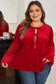 Red Clay Plus Size Tie Front Velvet Peplum Blouse