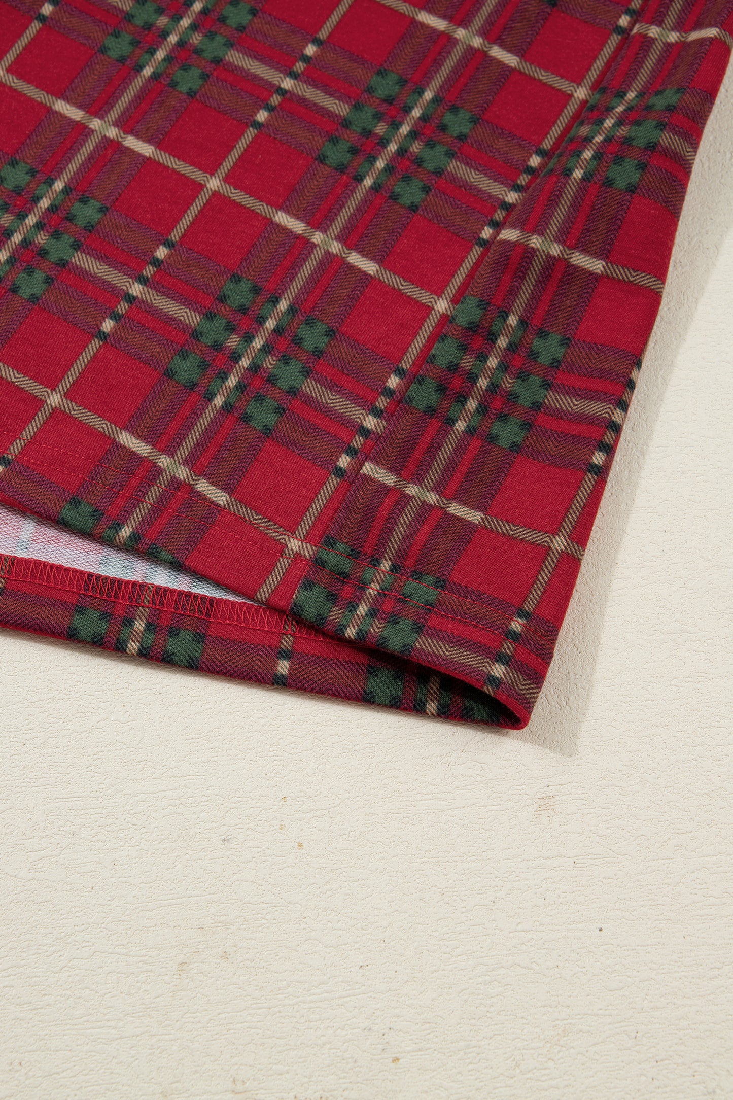 Red Plus Size Plaid Short Sleeve Shirt Loose Pants 2pcs Pajama Set