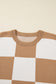 Light French Beige Plus Size Checkered Pattern Knit Short Sleeve Sweater