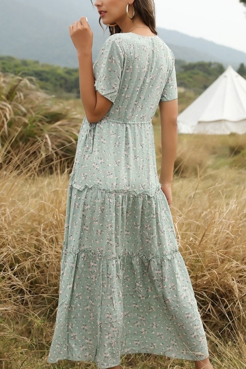 Bohemian Floral V-Neck Dress