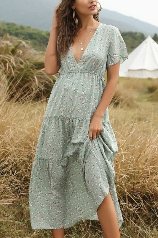 Bohemian Floral V-Neck Dress