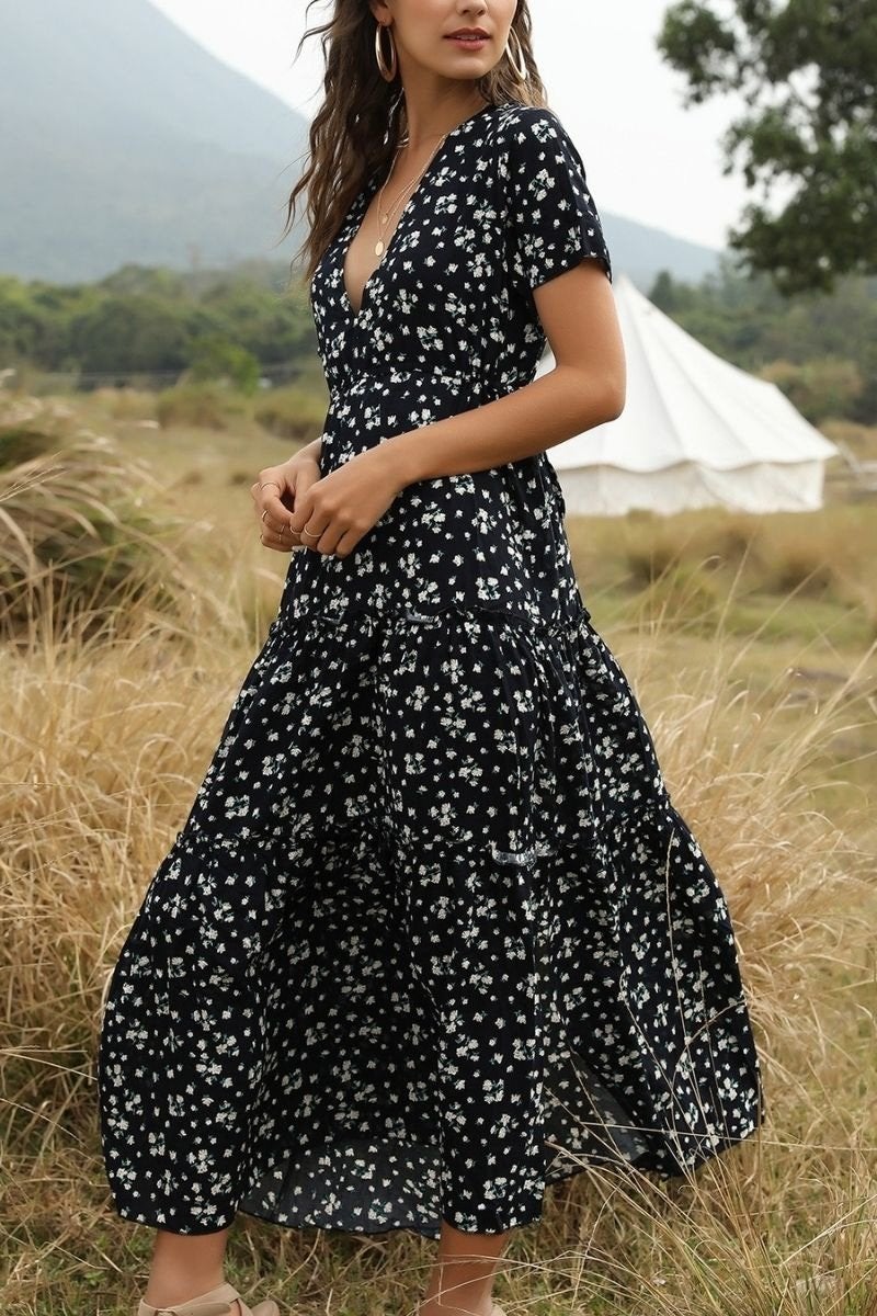 Bohemian Floral V-Neck Dress