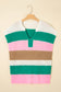 Multicolour Plus Size Striped Colorblock V Neck Short Sleeve Sweater