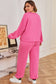 Bright Pink Plus Size Henley Drop Shoulder Pullover and Jogger Pants Two Piece Set
