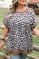 Khaki Leopard Contrast Trim Short Sleeve Loose Plus Size Top