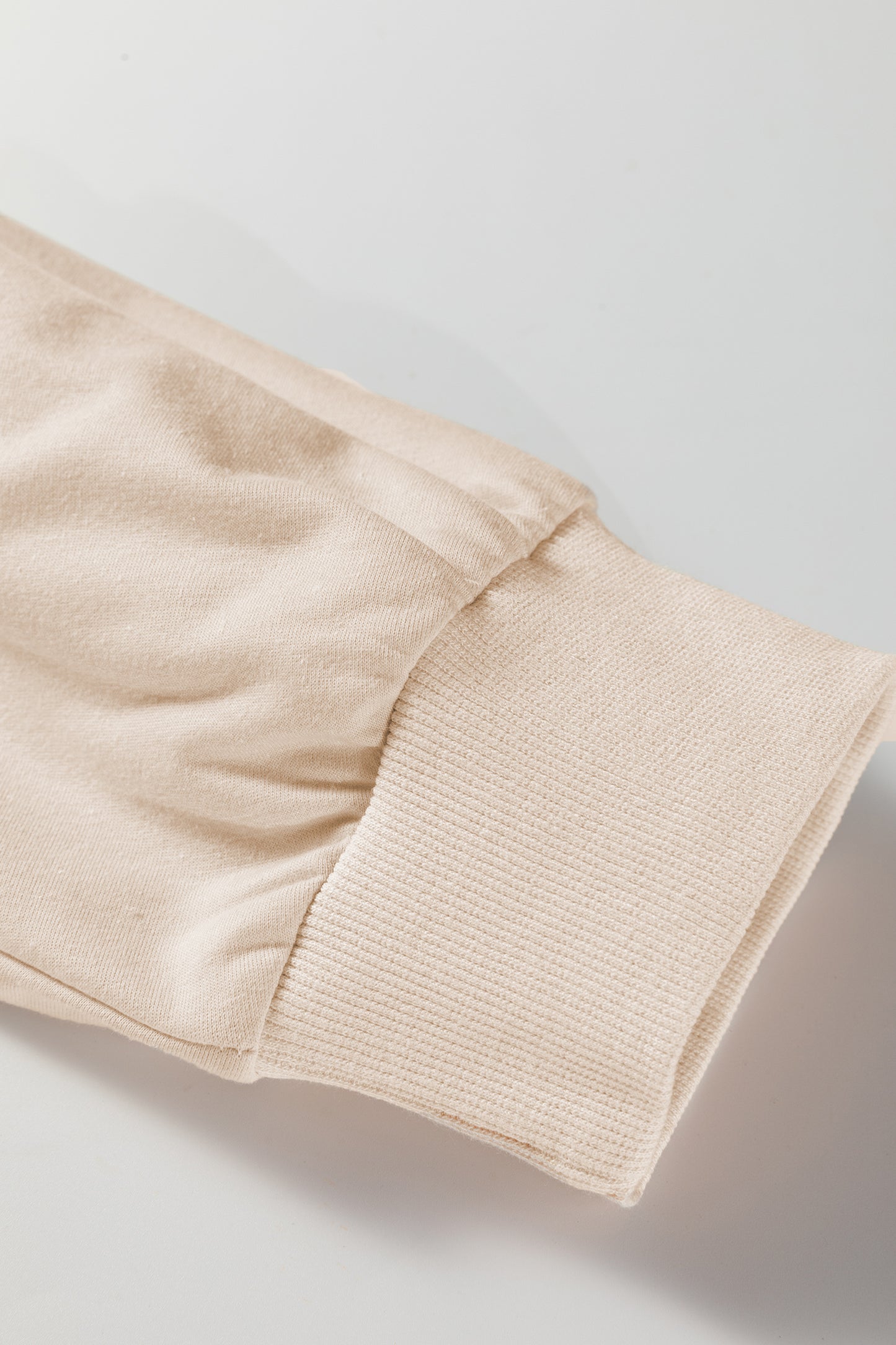 Beige Flower Patched Mineral Wash Round Neck Plus Size Top