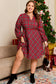 Red Plus Size Plaid Half Button Long Sleeve Holiday Dress