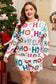 White Plus Size Christmas Ho Ho Ho Print Long Sleeve Top and Shorts 2pc Lounge Set