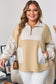 Khaki Stripe Mix Half Zip French Terry Plus Size Sweatshirt