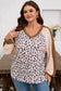 Parchment Leopard Colorblock Patchwork Twist Ribbed Plus Size V Neck Baggy Pullover