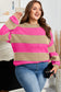 Khaki Stripe Color Block PLus Size Drop Shoulder Sweater