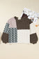 Brown Plus Size Color Block Patchwork Knotted Back Loose Fit Sweater