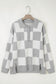 Gray Plus Size Checkered Pattern Button Polo Collar Split Sweater