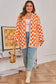 Orange Plus Size Checkered Bubble Sleeve Drop Shoulder Open Cardigan
