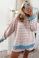 Khaki Stripe Contrast Edge Drop Shoulder Pullover and Shorts Plus Size Set