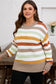 Multicolour Striped Colorblock Drop Shoulder Plus Size Sweater