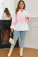 Pink Stripe Leopard Patchwork Waffle Knit Buttoned Plus Size Hoodie