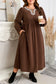 Coffee Embroidered Notched Neckline Textured Pleated High Waist Plus Size Midi Dress