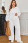 White Textured Raw Seam Plus Size Pullover Top and Drawstring Pants Set