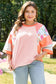 Orange Plus Size Floral Print Patchwork Raglan Half Sleeve Top