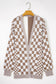 Brown Plus Size Checkered Bubble Sleeve Drop Shoulder Open Cardigan