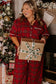 Red Plus Size Plaid Short Sleeve Shirt Loose Pants 2pcs Pajama Set