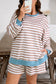 Khaki Stripe Contrast Edge Drop Shoulder Pullover and Shorts Plus Size Set