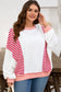 Red Stripe Color Block Patchwork Seam Detail Plus Size Sweatshirt