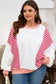 Red Stripe Color Block Patchwork Seam Detail Plus Size Sweatshirt