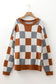 Brown Plus Size Checkered Crewneck Sweater