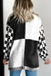 Black Plus Size Checkered Bubble Sleeve Drop Shoulder Open Cardigan