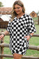 Black Checkered Pattern Tee and Shorts Plus Size Two Piece Set