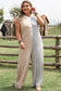 Gray Stripe Plus Size Color Block Buttoned Sleeveless Wide Leg Jumpsuit