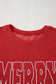Fiery Red Twist Ribbed MERRY Letter Graphic Plus Size Pullover