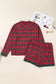 Red Plus Size Plaid Contrast Patchwork Long Sleeve Shirt and Shorts 2pcs Pajama Set