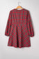 Red Plus Size Plaid Half Button Long Sleeve Holiday Dress