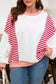 Red Stripe Color Block Patchwork Seam Detail Plus Size Sweatshirt