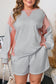 Light Grey Uneven Hem Colorblock Pullover Casual Shorts Plus Size 2pcs Outfit