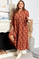 Cinnamon Plus Size Textured 3D Flower Pattern Ruffle Hem 3/4 Sleeve Long Dress