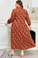 Cinnamon Plus Size Textured 3D Flower Pattern Ruffle Hem 3/4 Sleeve Long Dress